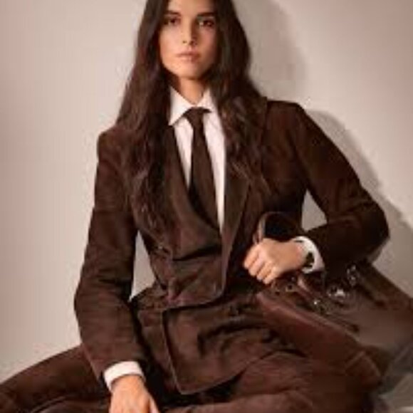 Ralph Lauren Suede Leather Brown Jacket Blazer Women's Size L Old Money